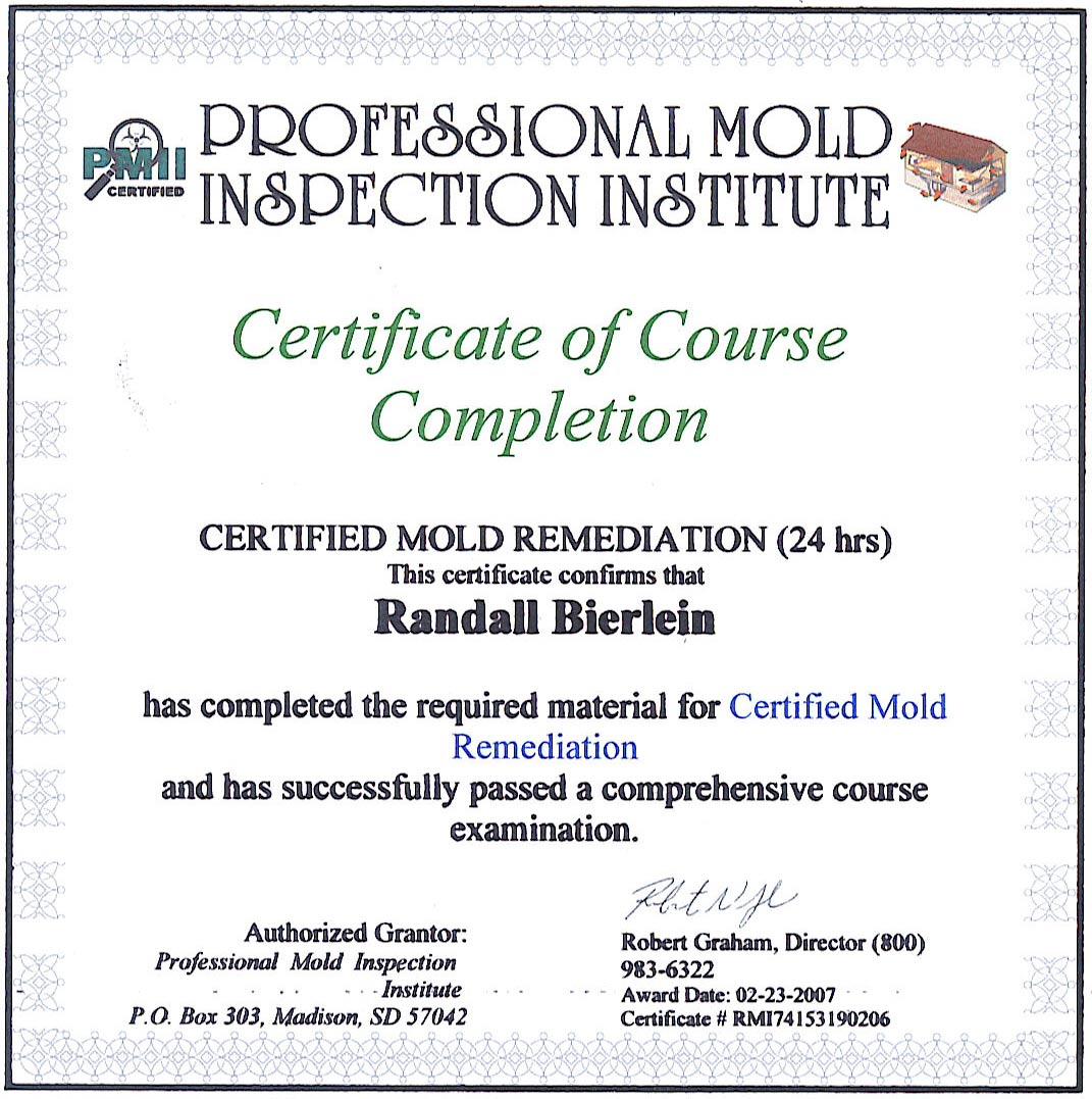 Certificate Professional Mold Inspection Institute